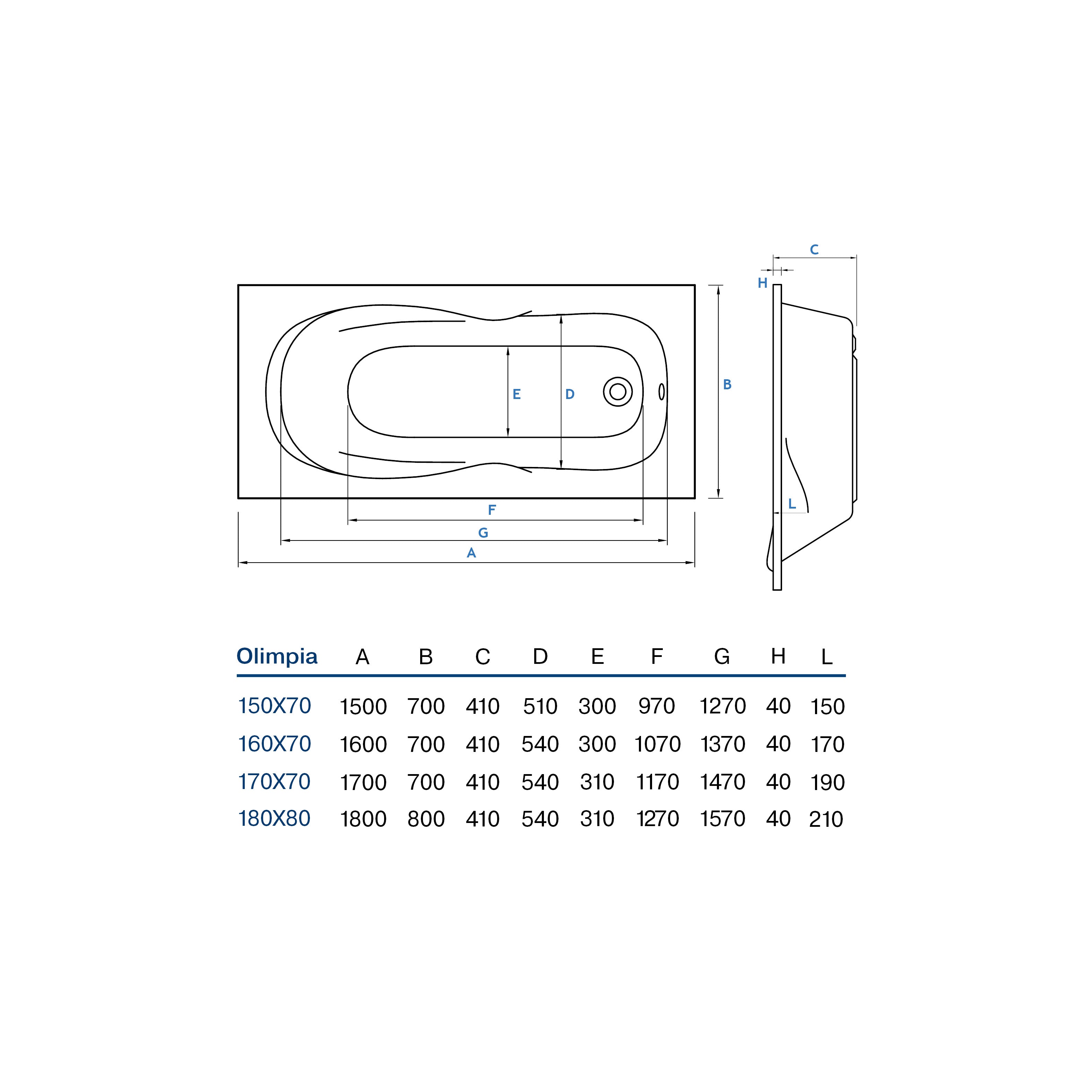 Bañera Olimpia 180x80