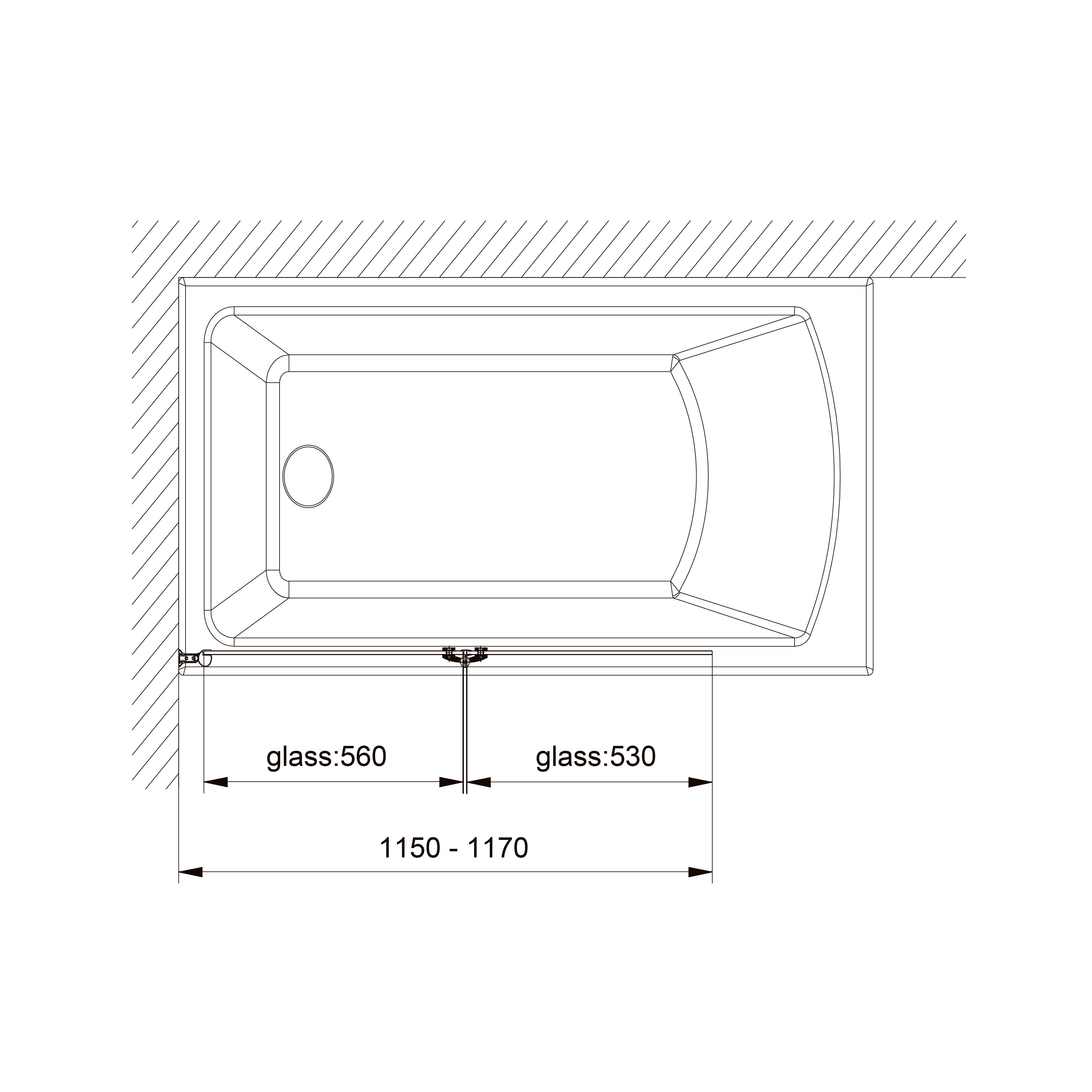QP97 (left) mampara para bañera de dos elementos 1150x1400 mm, cromo; cristal clear
