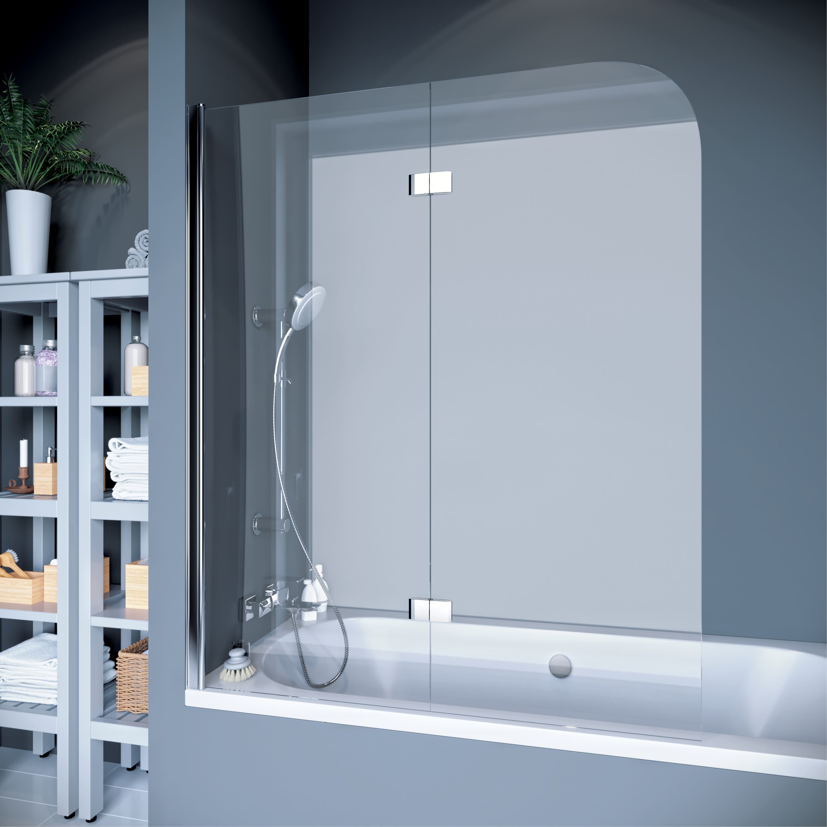 QP97 (left) mampara para bañera de dos elementos 1150x1400 mm, cromo; cristal clear