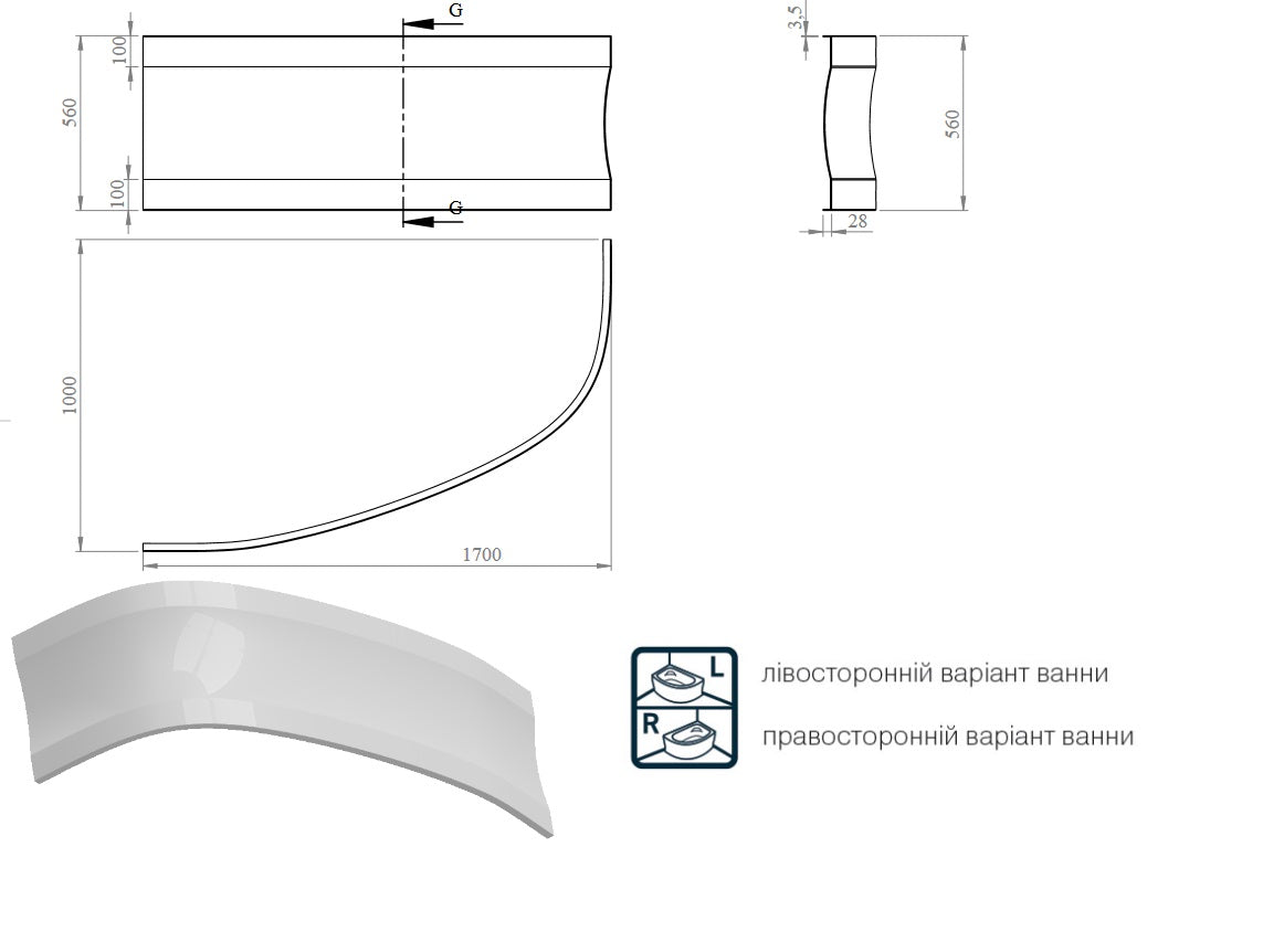 Panel Nadine 170x100 L/R