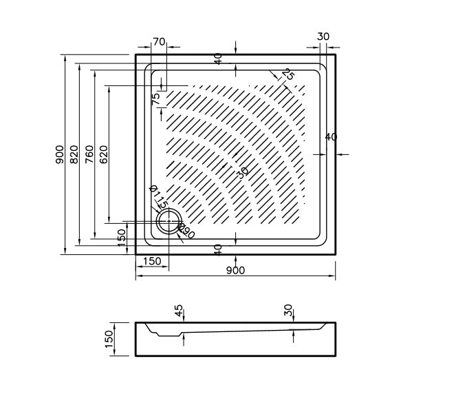 Round acrylic shower tray 90x90, square